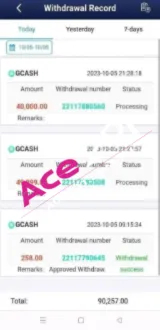 ACE291 withdrawal record